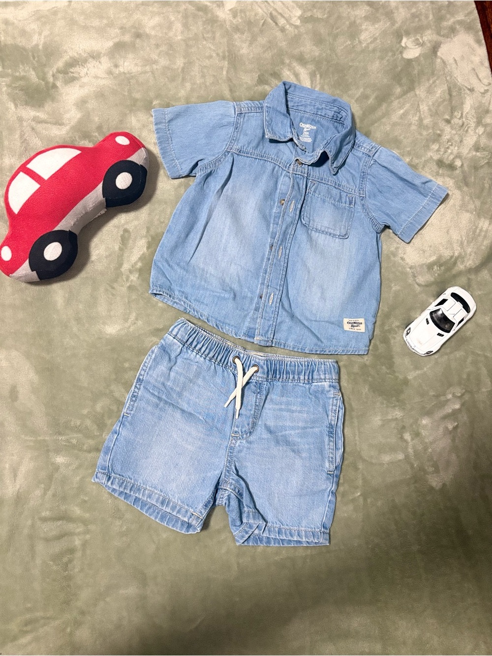 OshKosh B'gosh Light Blue Denim Short Sleeve Shirt & Shorts Set